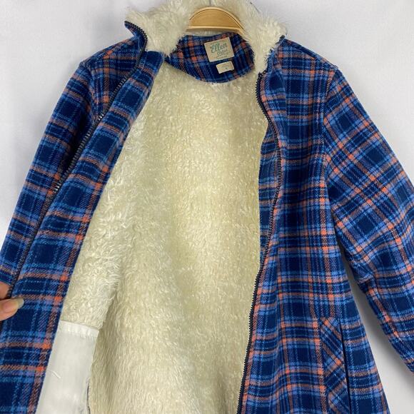 VTG Ellen Ortan Wool Blend Jacket Women M Blue Plaid Sherpa Lined Zip Lumberjack - Picture 4 of 9